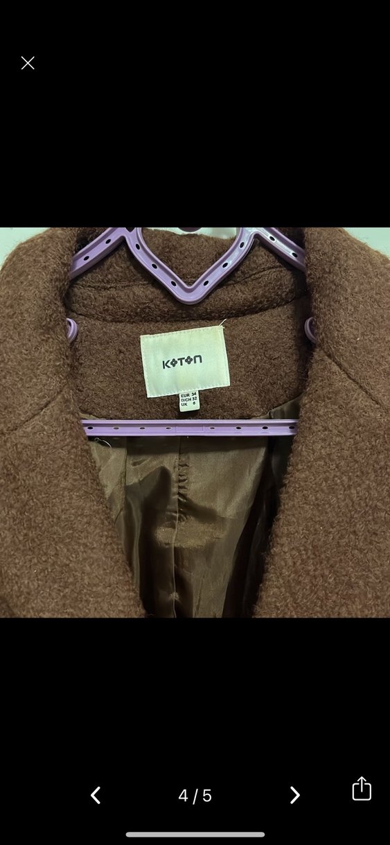 koton Kahverengi Çift Düğmeli Kaban - Görsel 4