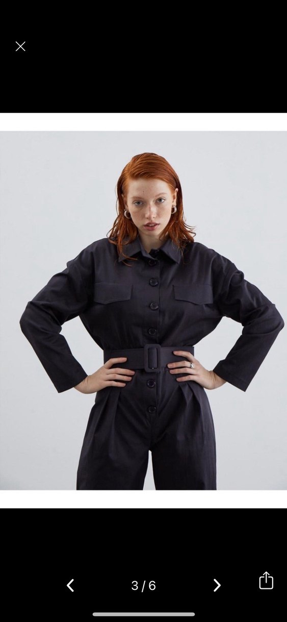 Kadın juste Siyah Kemerli Tulum - Görsel 3