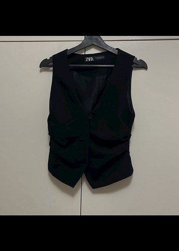zara drapeli belden oturtmalı Düğmeli Siyah Kolsuz Yelek - Görsel 2