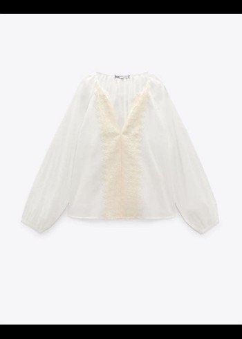 zara Dantel Detaylı Beyaz krem Bohem Bluz - Görsel 3