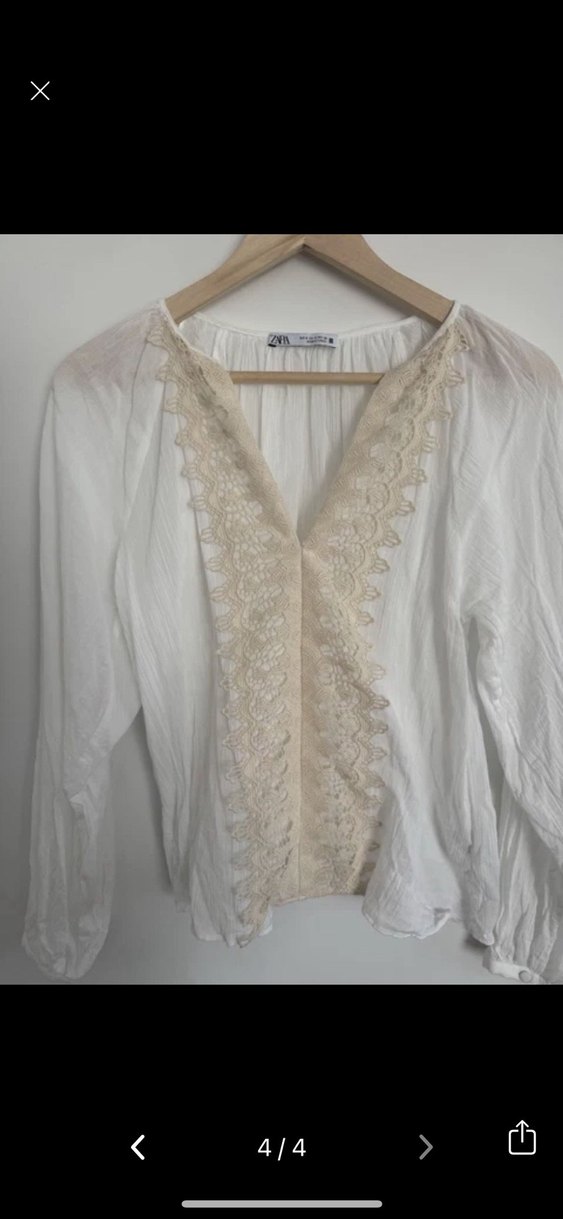zara Dantel Detaylı Beyaz krem Bohem Bluz - Görsel 4