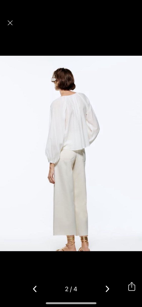 zara Dantel Detaylı Beyaz krem Bohem Bluz - Görsel 2