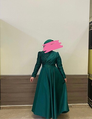 xl Beden yeşil Renk Kadın Tesettür Abiye Elbise