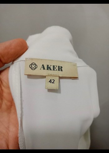 Aker Uzun Beyaz Volanlı Kadın Elbise - Görsel 6