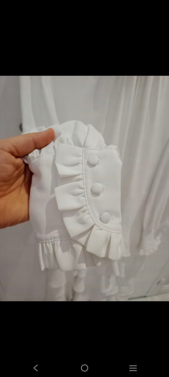 Aker Uzun Beyaz Volanlı Kadın Elbise - Görsel 4