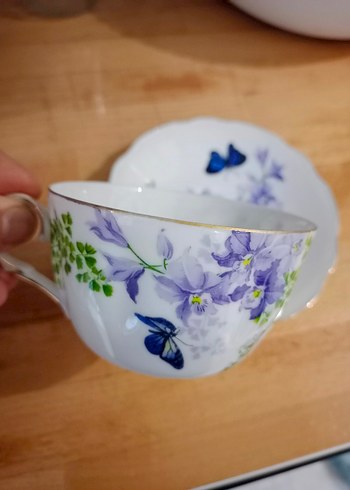 Pastel Mor Kelebekli Porselen Fincan Takımı - Görsel 2