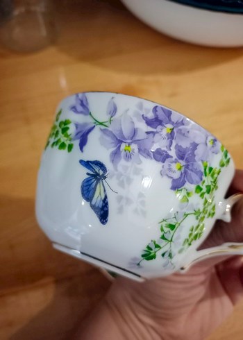 Pastel Mor Kelebekli Porselen Fincan Takımı - Görsel 4