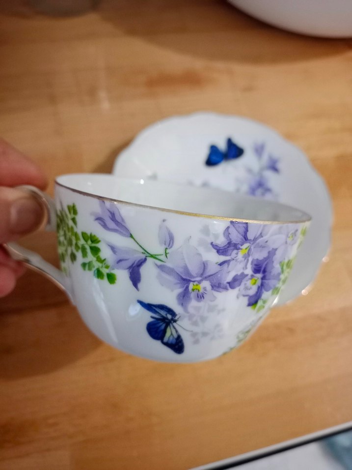 Pastel Mor Kelebekli Porselen Fincan Takımı - Görsel 2