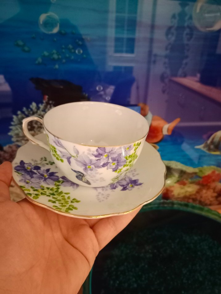 Pastel Mor Kelebekli Porselen Fincan Takımı - Görsel 5