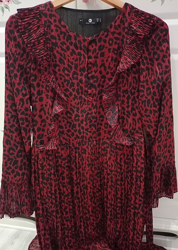 Seçil Bordo Uzun Kollu Pilili Kadın Elbise - Görsel 2