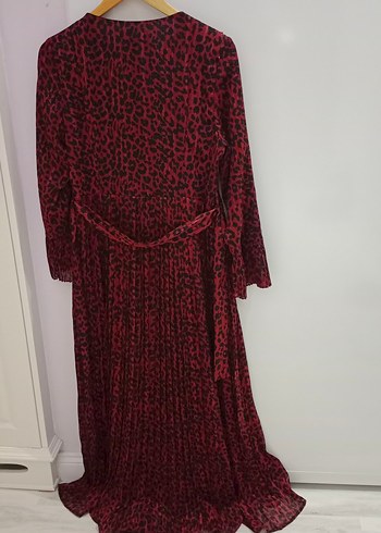 Seçil Bordo Uzun Kollu Pilili Kadın Elbise - Görsel 7