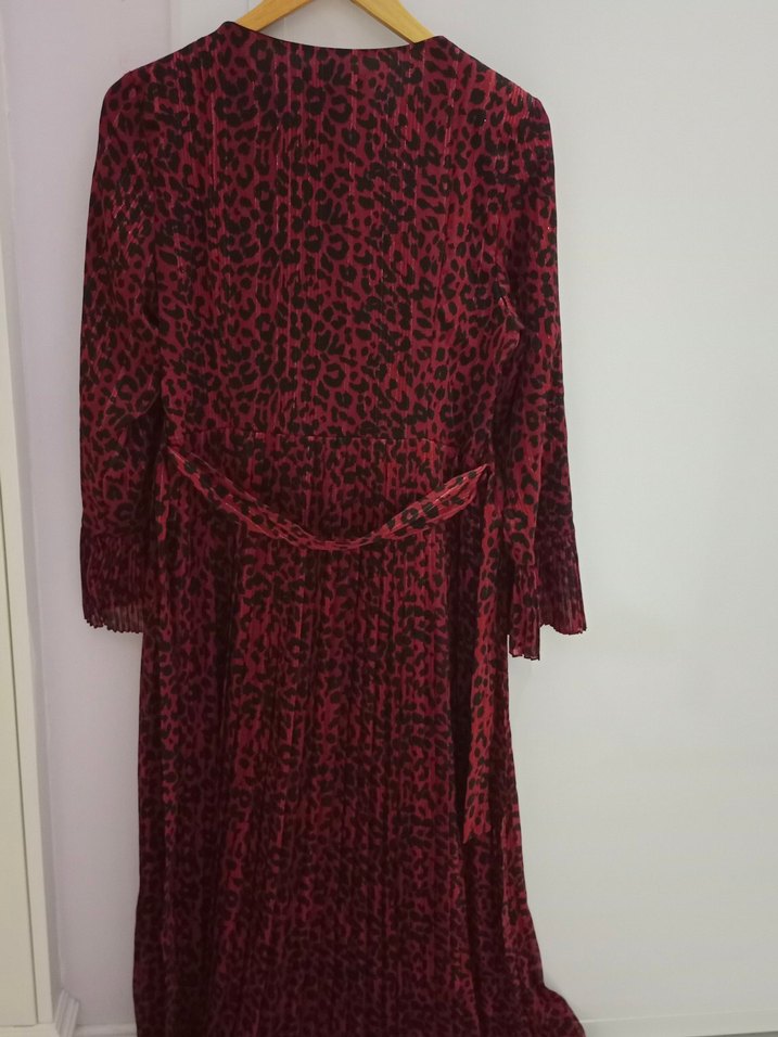 Seçil Bordo Uzun Kollu Pilili Kadın Elbise - Görsel 5