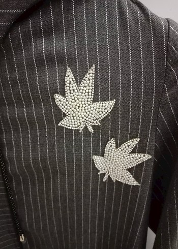 Seçil Kadın Gri Nakışlı Uzun Kollu Ceket - Görsel 4