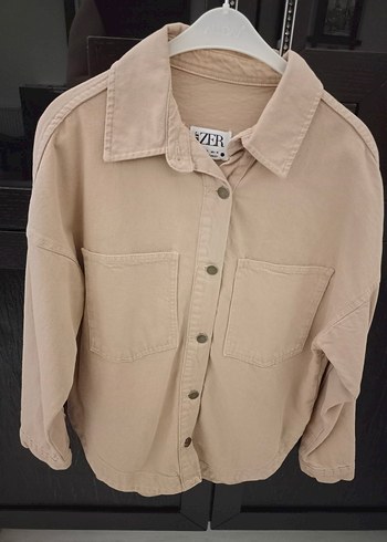 Bej Düğmeli Rahat Kesim Kadın Kot Gömlek - Görsel 2