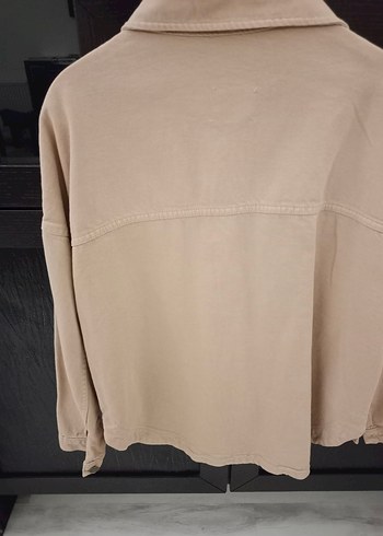 Bej Düğmeli Rahat Kesim Kadın Kot Gömlek - Görsel 3