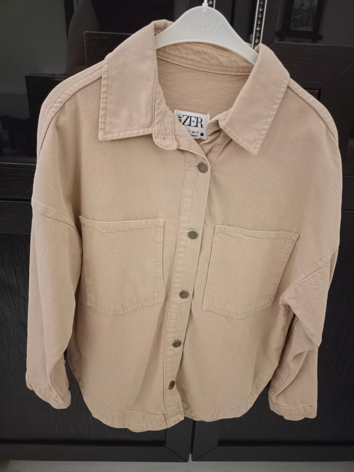 Bej Düğmeli Rahat Kesim Kadın Kot Gömlek - Görsel 2