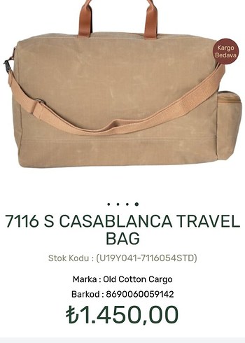  Beden camel Renk Old Cotton Cargo Camel Seyahat Çantası