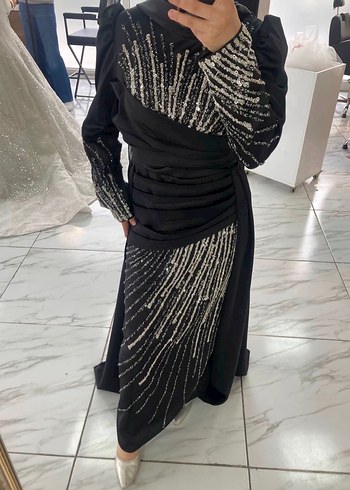 Siyah Drapeli Uzun Abiye Elbise - Görsel 2