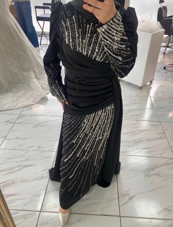 Siyah Drapeli Uzun Abiye Elbise - Görsel 2