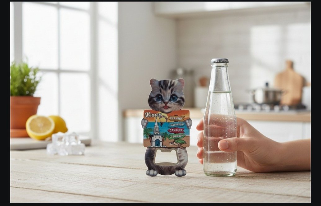 Kedi Figürlü Metal Magnet Açacak - Gri - Görsel 2