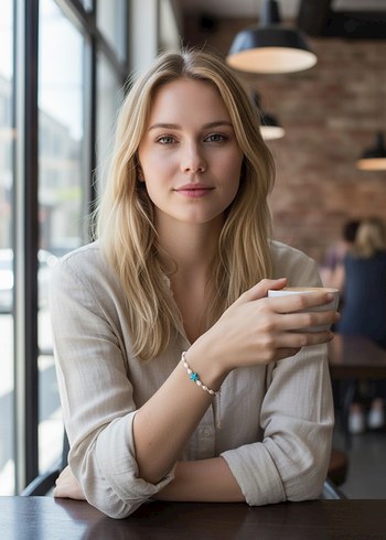 İşlemeli Zincir Detaylı Turkuaz Bileklik - Görsel 2