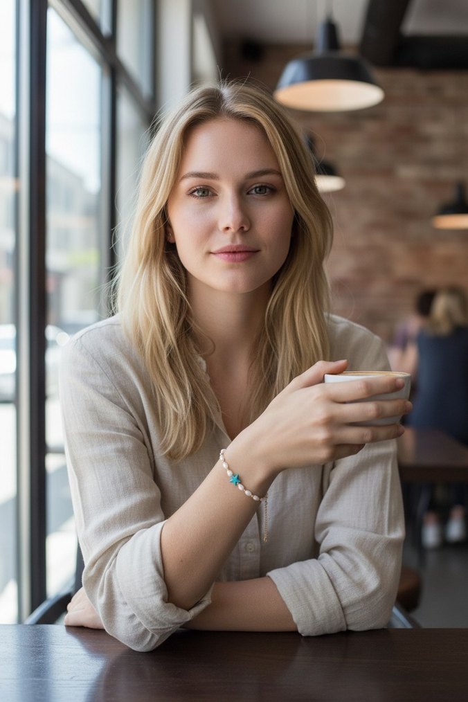 İşlemeli Zincir Detaylı Turkuaz Bileklik - Görsel 2