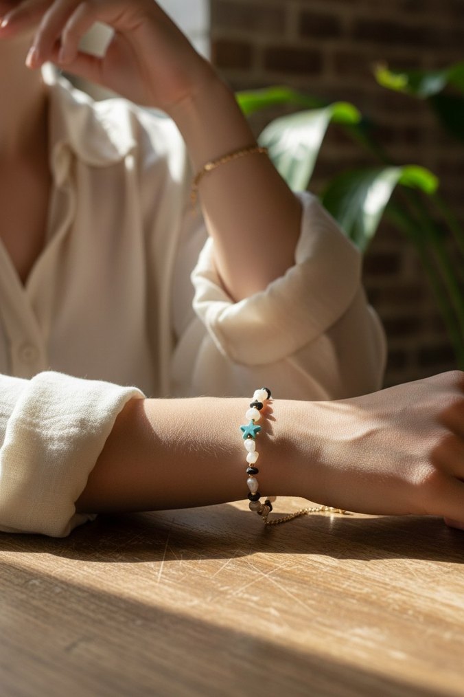 Turkuaz Yılan Desenli Zincir Detaylı Bileklik - Görsel 2