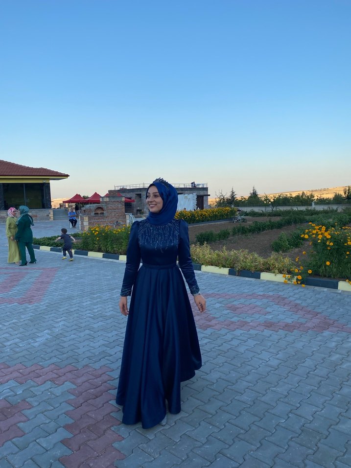 Lacivert Uzun Kollu Drapeli Abiye Elbise - Görsel 2