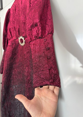 Bordo Uzun Kollu  Kadın Elbise - Görsel 2