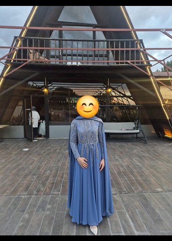 Mavi Drapeli Uzun Abiye Elbise - Görsel 2