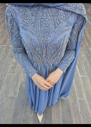 Mavi Drapeli Uzun Abiye Elbise - Görsel 5