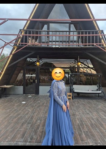 Mavi Drapeli Uzun Abiye Elbise - Görsel 3