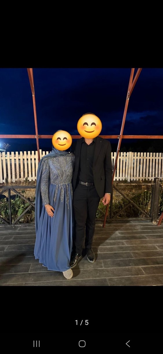 Mavi Drapeli Uzun Abiye Elbise - Görsel 4