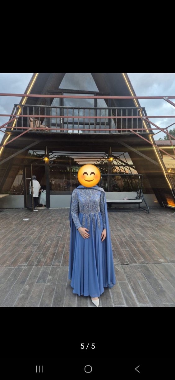 Mavi Drapeli Uzun Abiye Elbise - Görsel 2