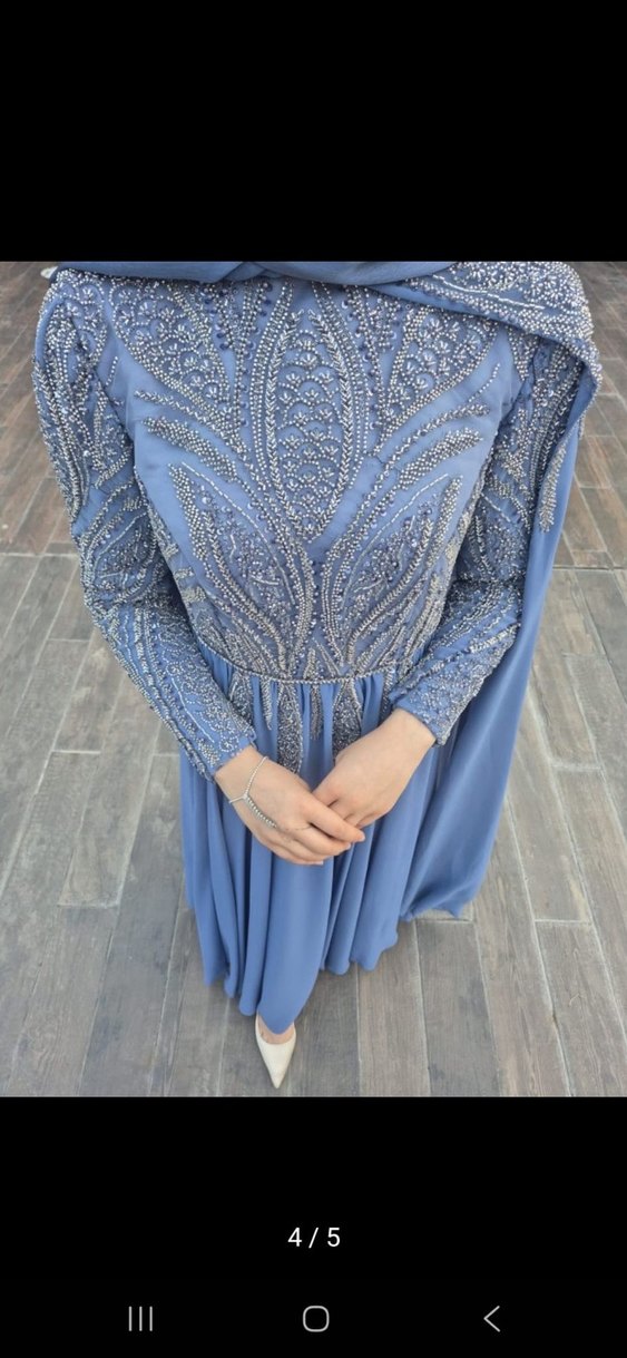 Mavi Drapeli Uzun Abiye Elbise - Görsel 5