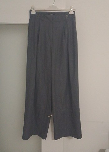 Gri Keten Pilili Kadın Pantolon - Görsel 2