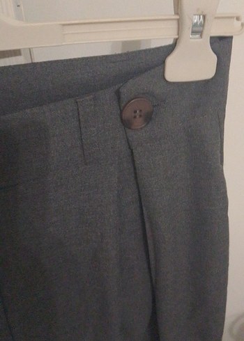 Gri Keten Pilili Kadın Pantolon - Görsel 6