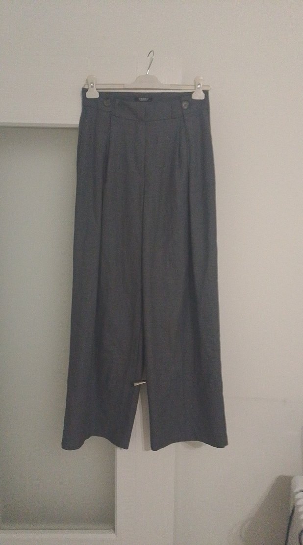 Gri Keten Pilili Kadın Pantolon - Görsel 2