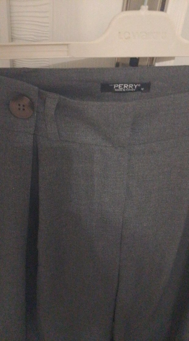 Gri Keten Pilili Kadın Pantolon - Görsel 3