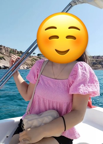 Diğer Pembe Keten Mini Bluz, Fırfırlı, Salaş Kesim