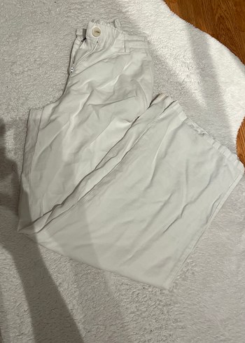 xs Beden Düğmeli Beyaz Keten Kadın Pantolon