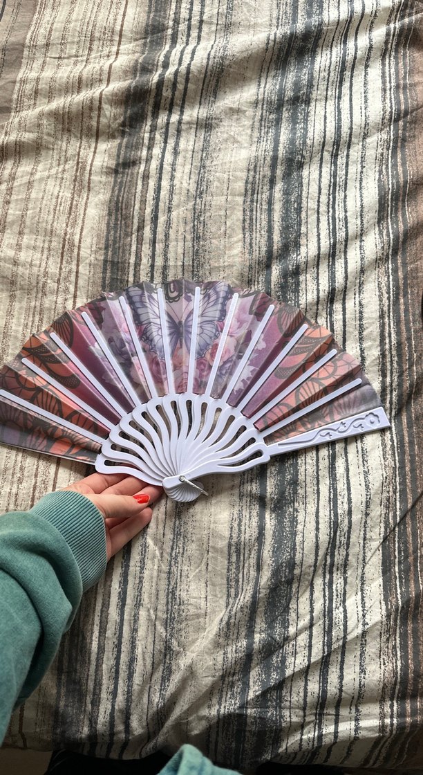 Çiçek ve Kelebek Desenli Katlanabilir Yelpaze - Görsel 2