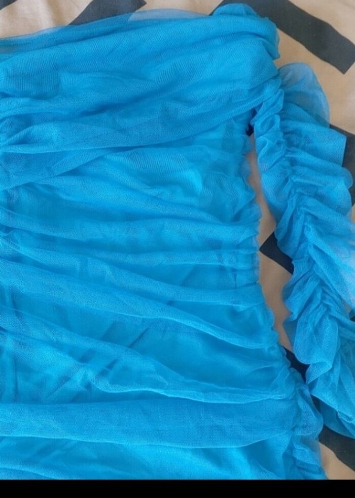 Tek kol tül elbise  - Görsel 3