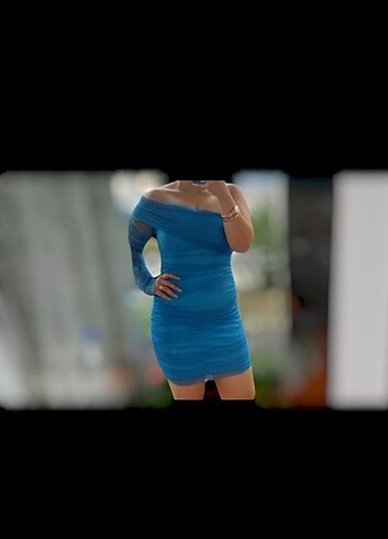 Tek kol detay tül abiye  - Görsel 2