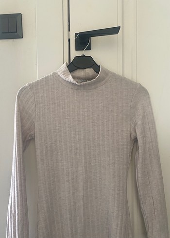 Bej İnce Fitilli Yüksek Yaka Kadın Triko - Görsel 2