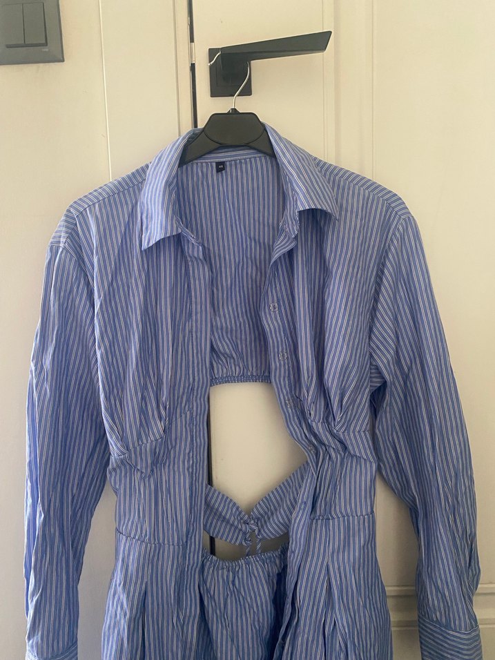 Mavi Çizgili Keten Uzun Kollu Gömlek - Görsel 2