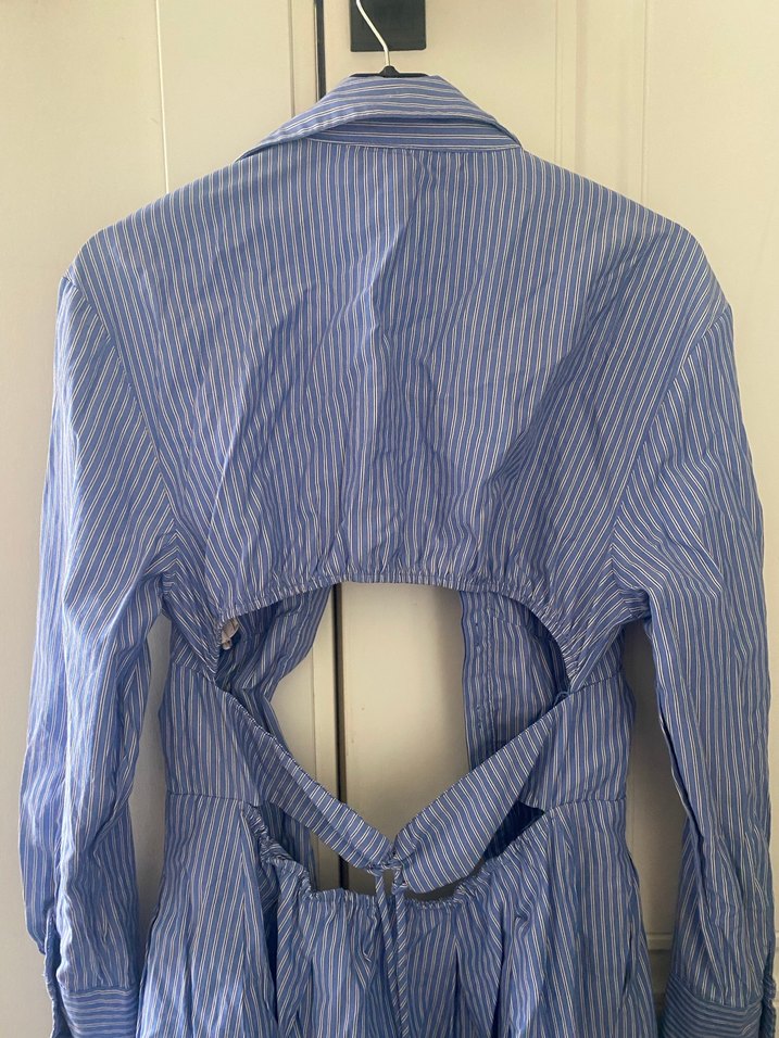 Mavi Çizgili Keten Uzun Kollu Gömlek - Görsel 3