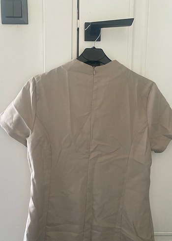 Bej Keten Kadın Tişört, Kısa Kollu, Normal Boy - Görsel 3