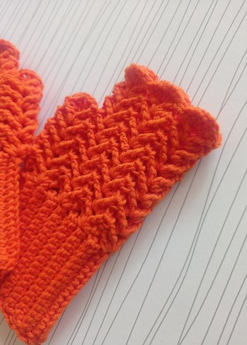 Turuncu Örgü Bohem Kadın Eldiveni - Görsel 2