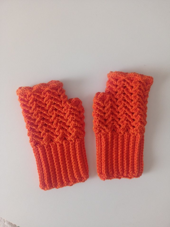 Turuncu Örgü Bohem Kadın Eldiveni - Görsel 4